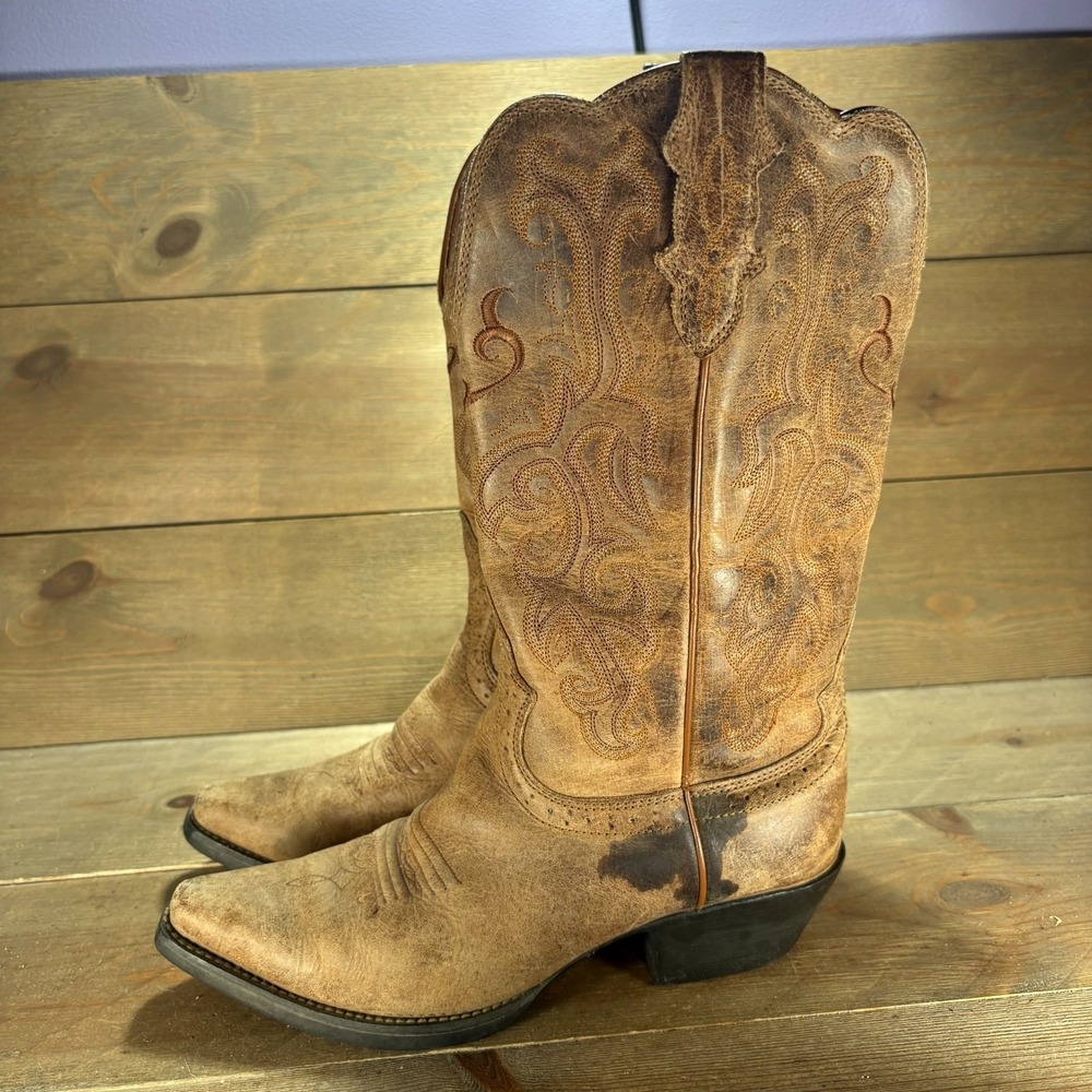 Justin Womens size 7 shoes Brown Leather pointed Toe Western cowboy boots